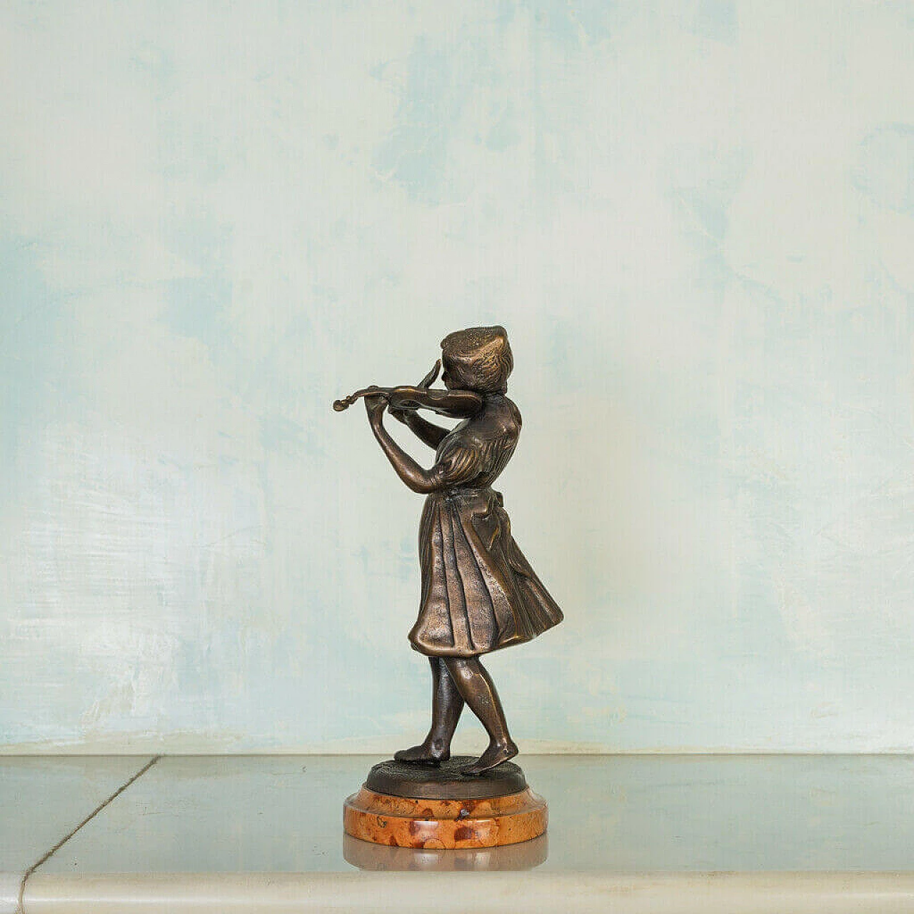 Coppia di statue in bronzo di suonatori, fine '800 1198416