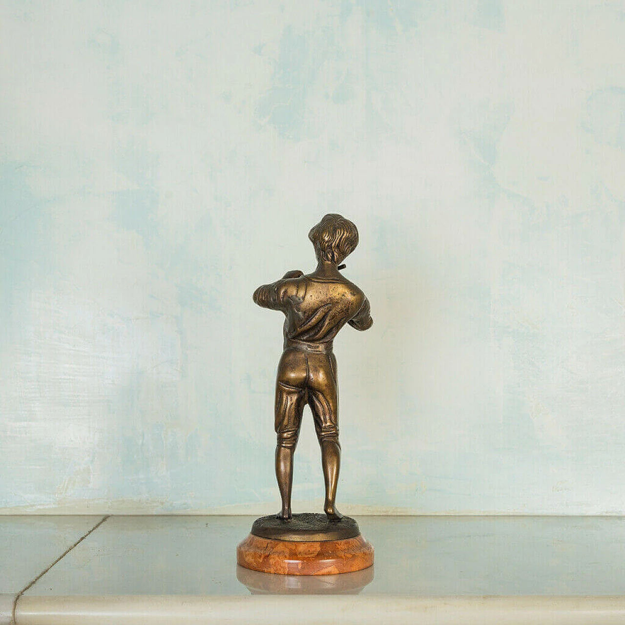 Coppia di statue in bronzo di suonatori, fine '800 1198418