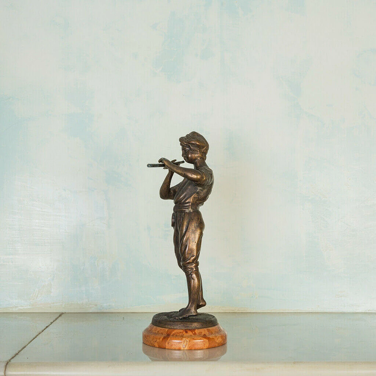 Coppia di statue in bronzo di suonatori, fine '800 1198419