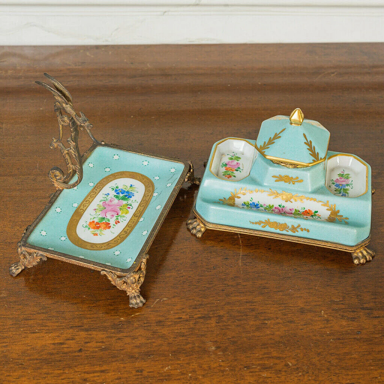 Inkwell and card holder in porcelain and gilt bronze, 19th century 1198436