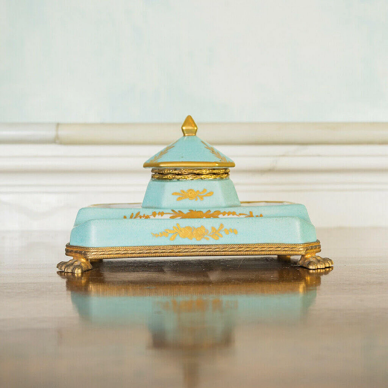 Inkwell and card holder in porcelain and gilt bronze, 19th century 1198443