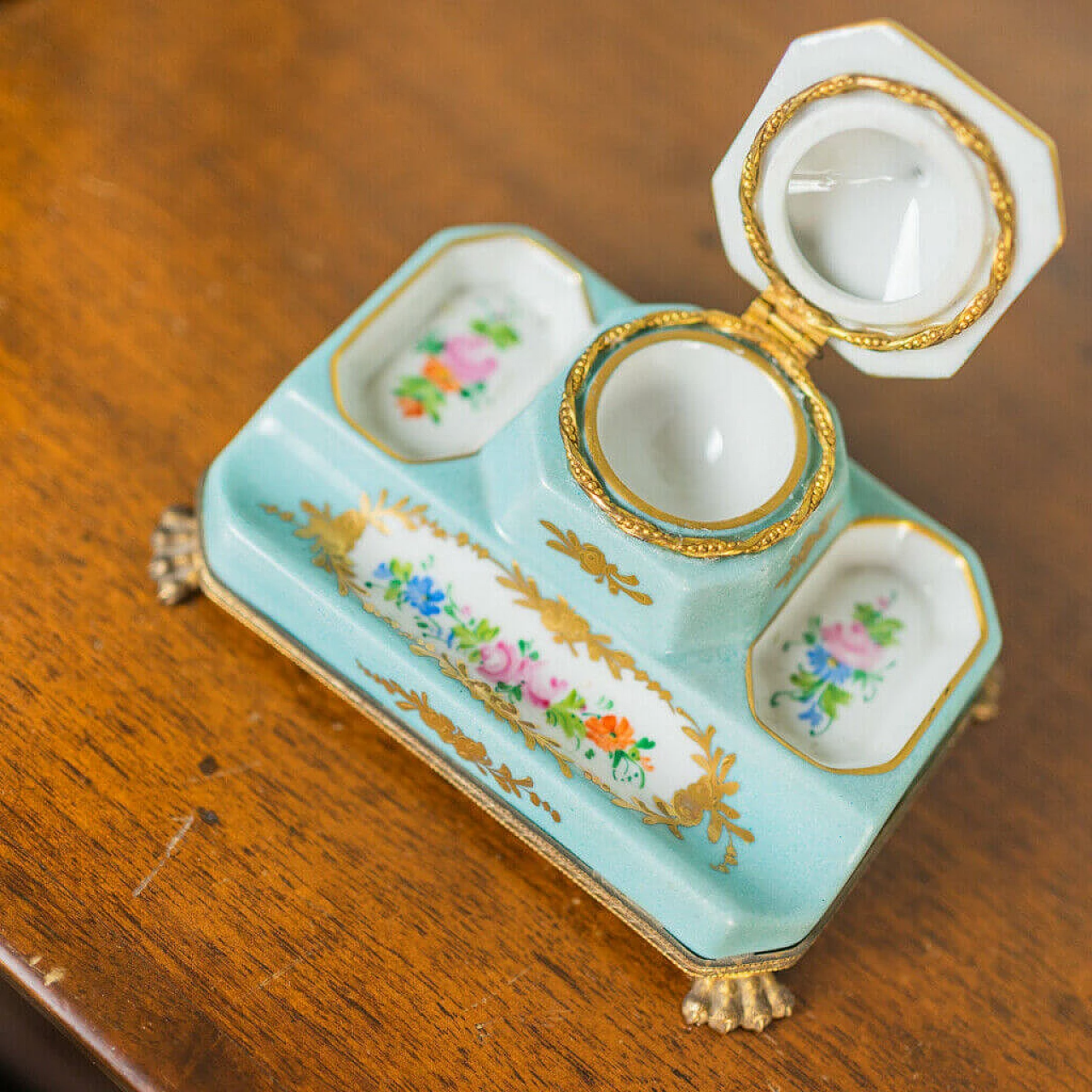 Inkwell and card holder in porcelain and gilt bronze, 19th century 1198446