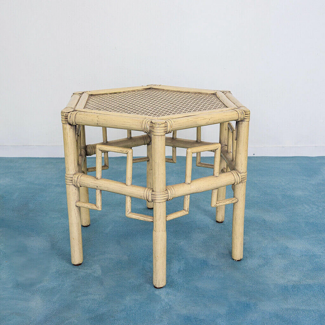 Tavolino in bambu e paglia di Vienna, anni '80 1198521