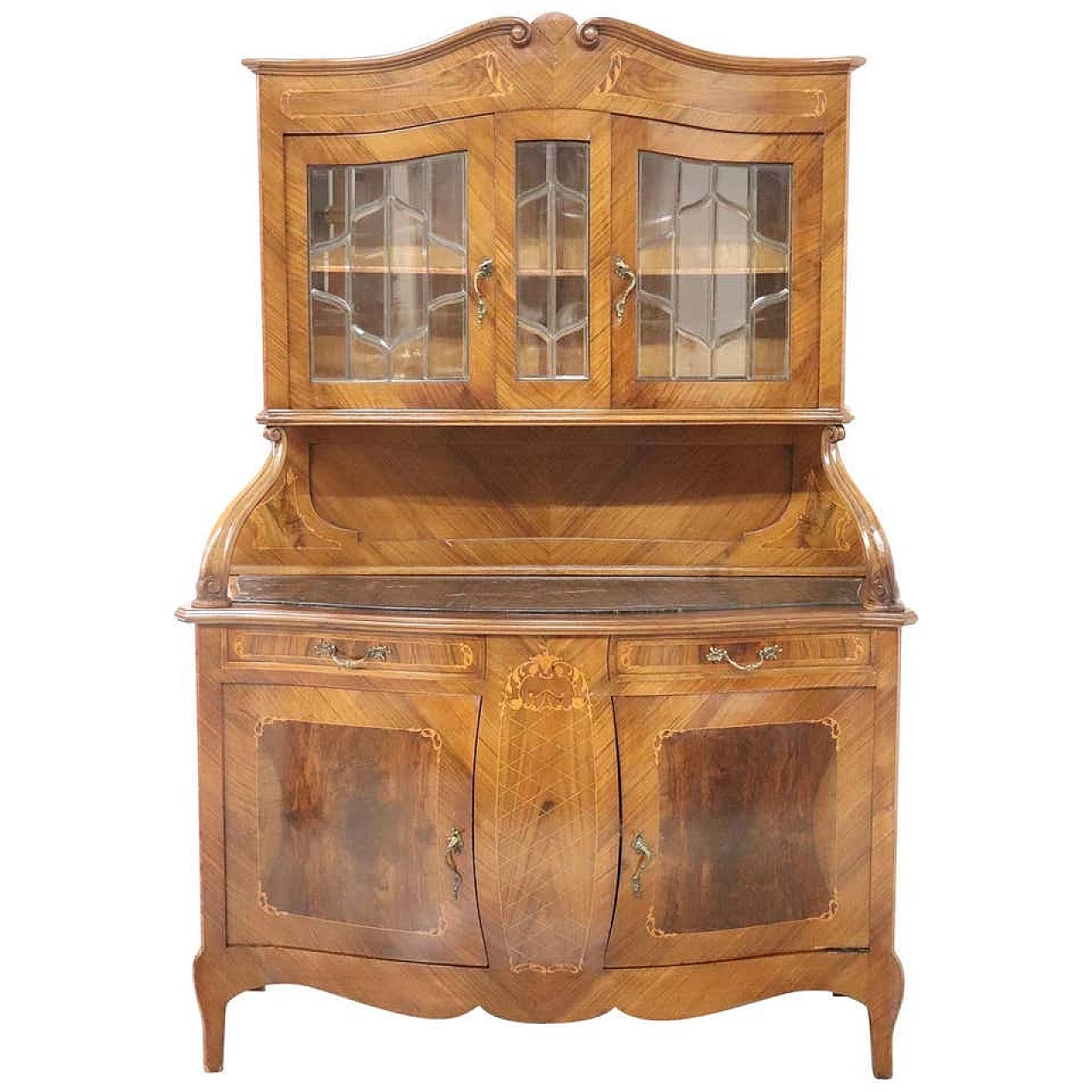 Credenza intarsiata in noce con piano in marmo, anni '20 1198546