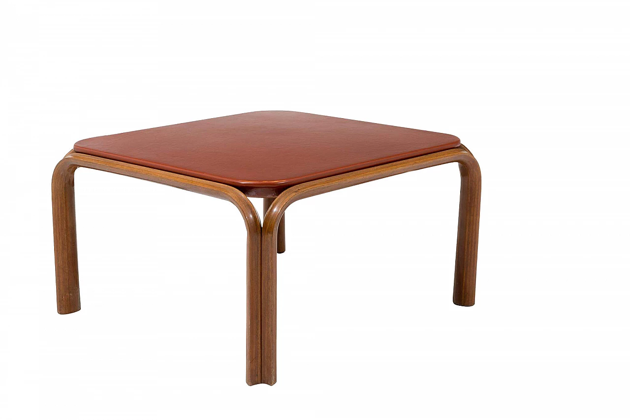Coffe table in wood and leather attributable to Angelo Mangiarotti, 60s 1198580