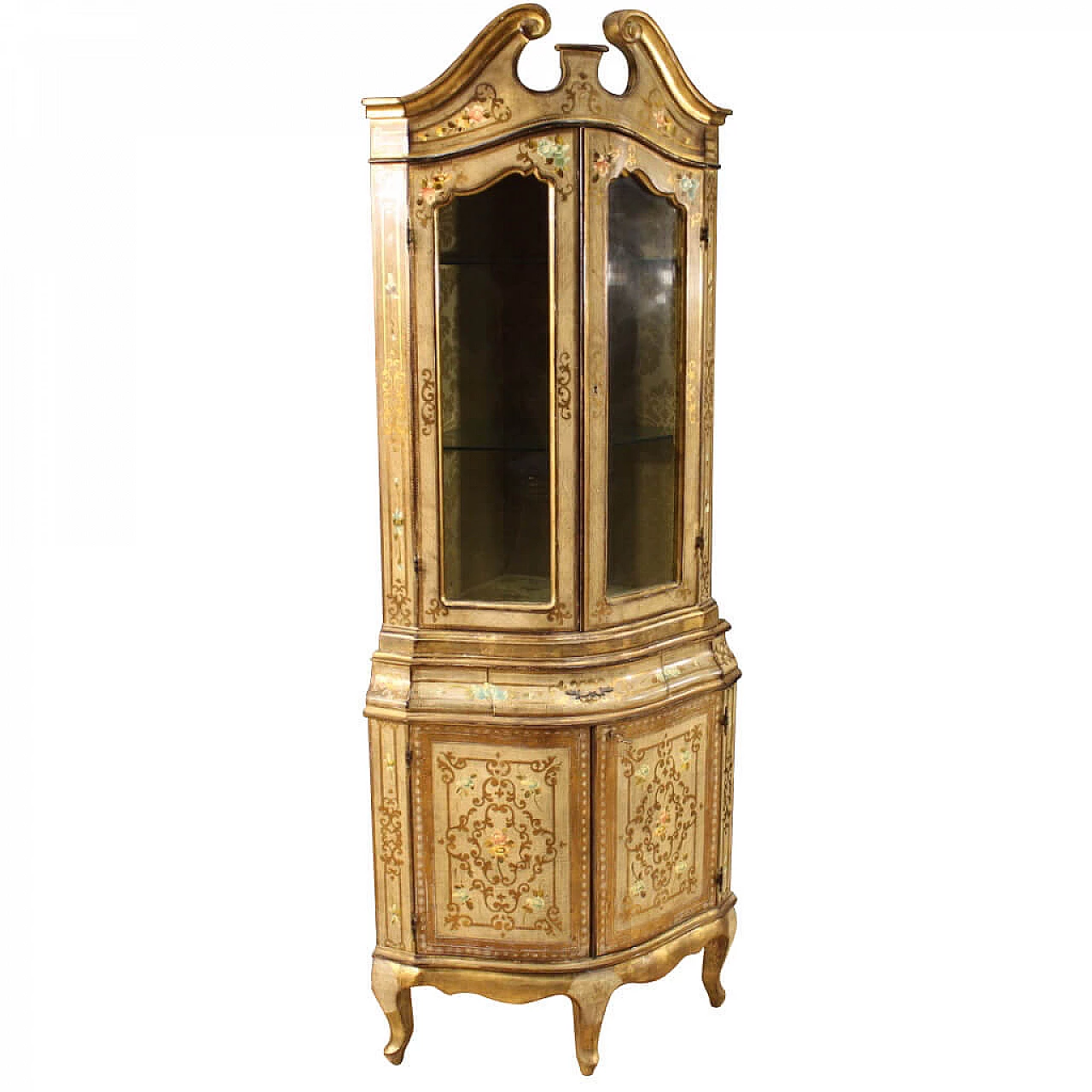 Large lacquered and painted corner cabinet of the twentieth century 1198586