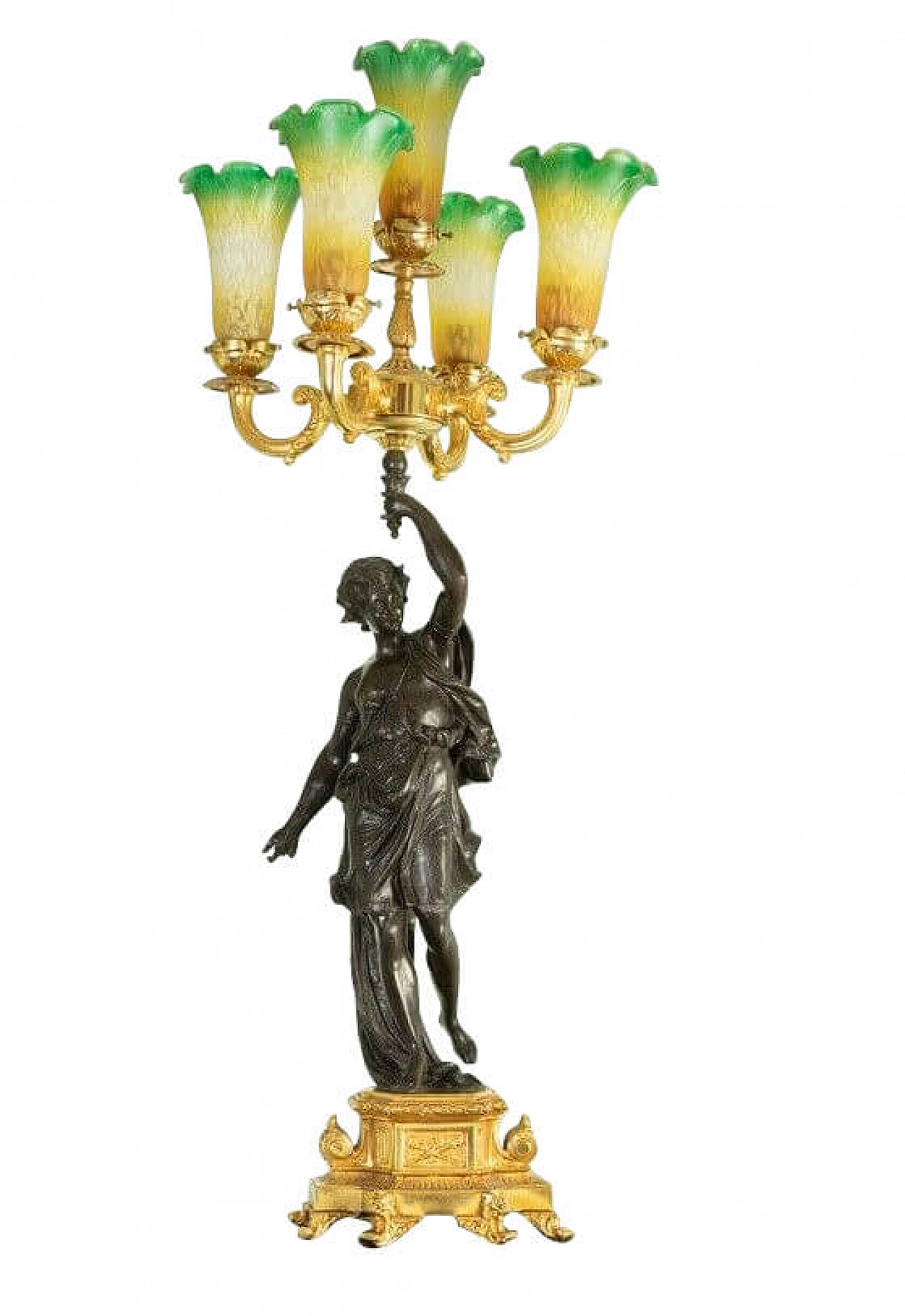 Lampada da tavolo a 5 luci con statua in bronzo, '800 1198612