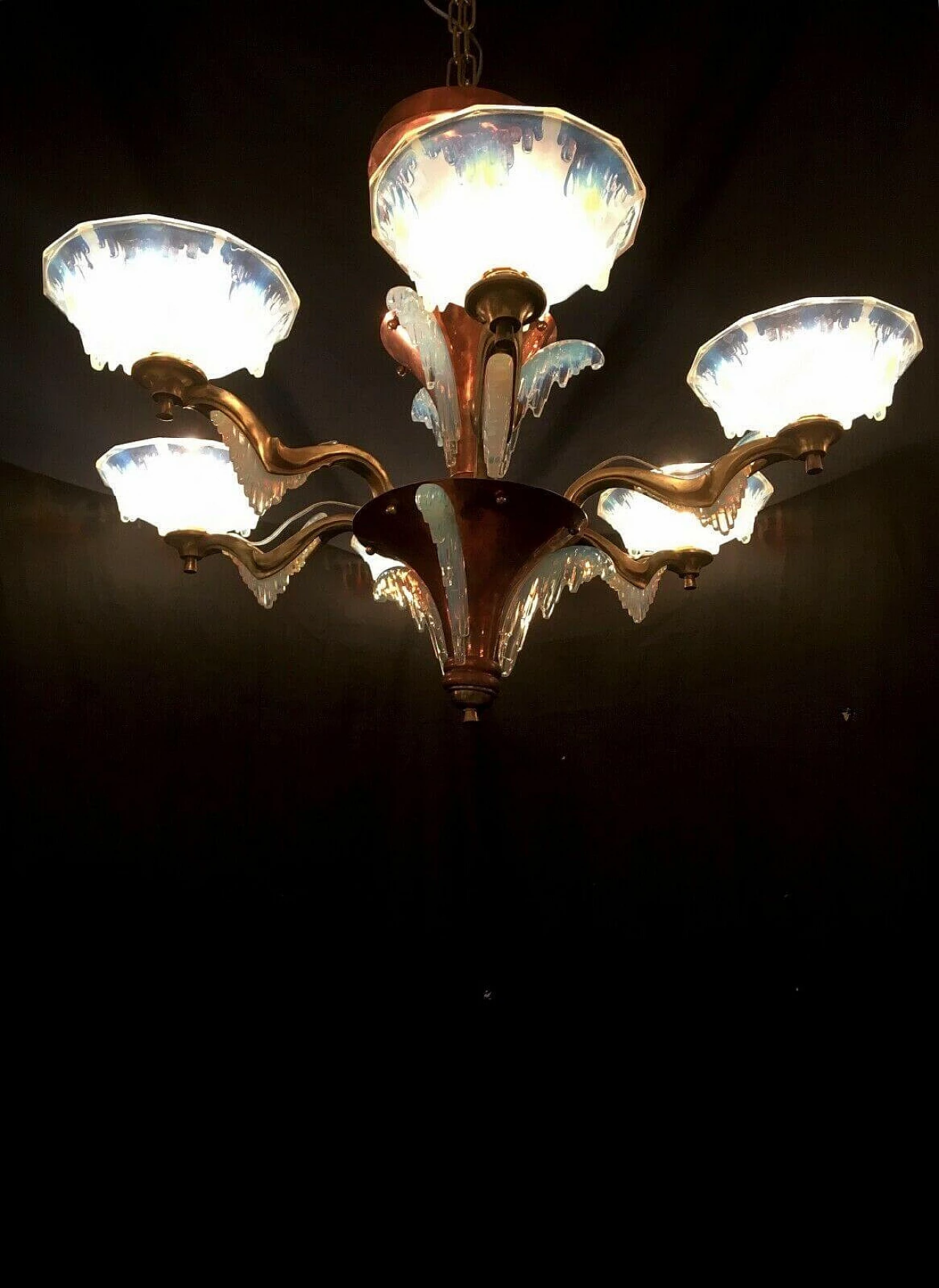 Lampadario Art Deco in lega e rame, anni '30 1198632