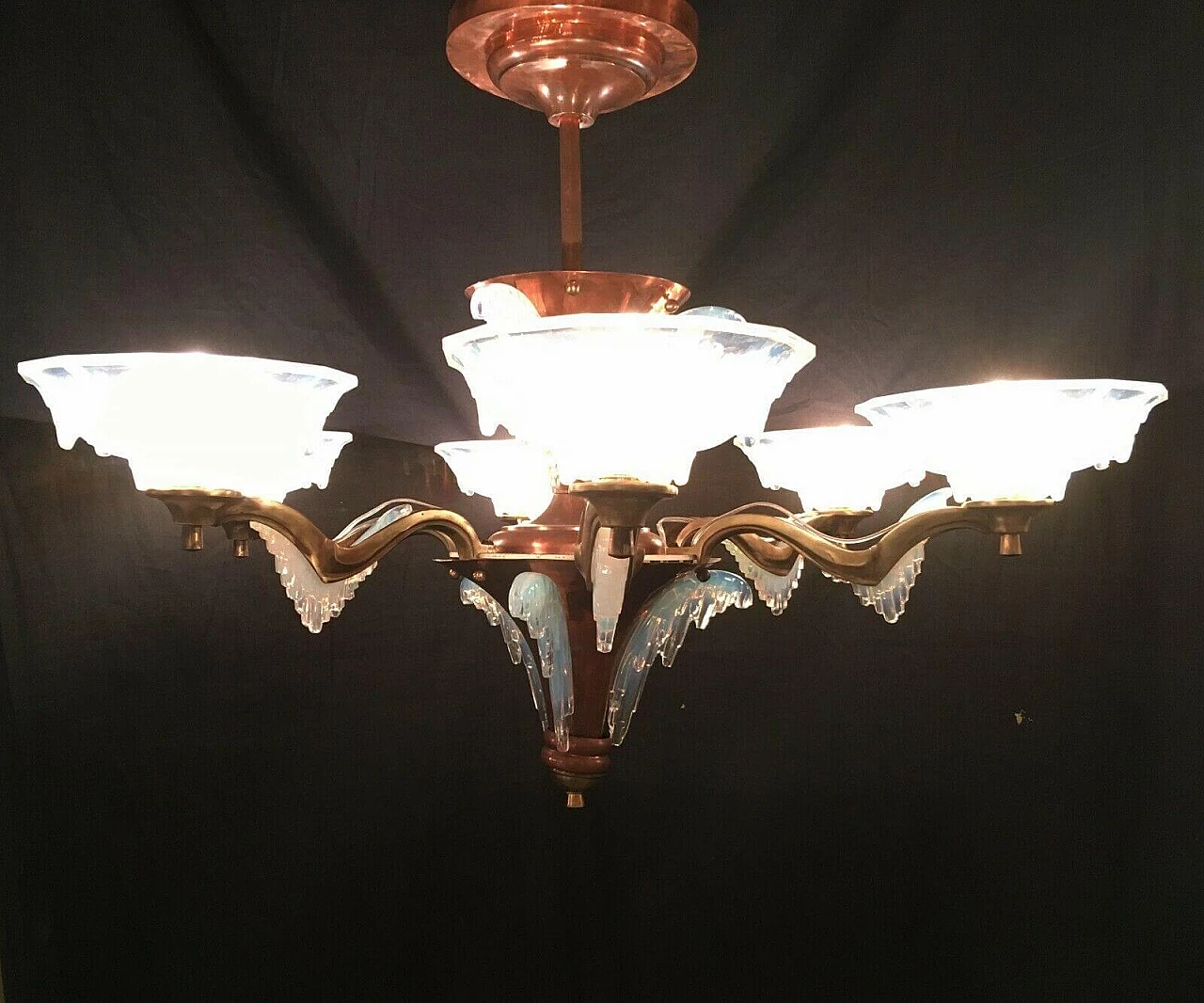 Lampadario Art Deco in lega e rame, anni '30 1198633