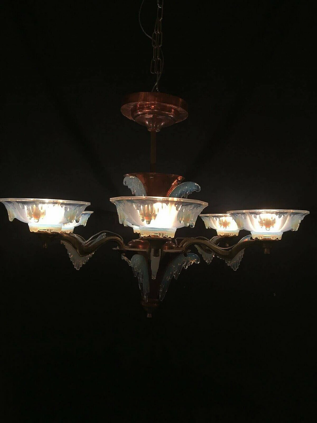 Lampadario Art Deco in lega e rame, anni '30 1198634