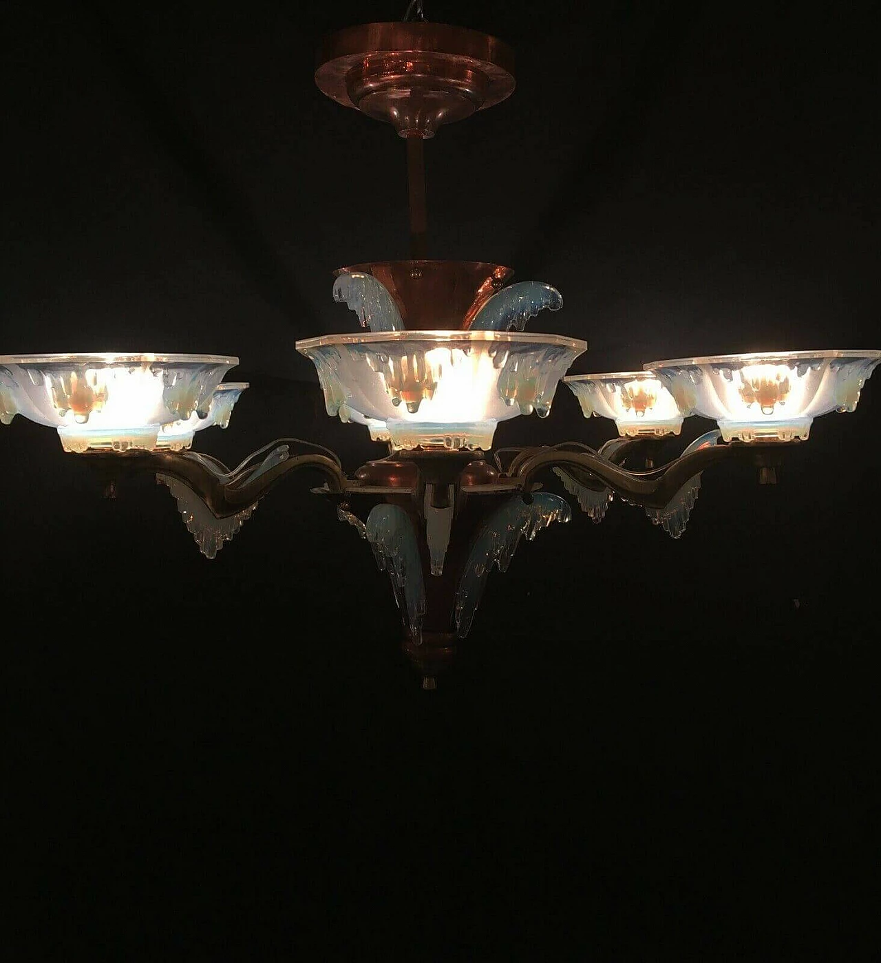 Lampadario Art Deco in lega e rame, anni '30 1198635