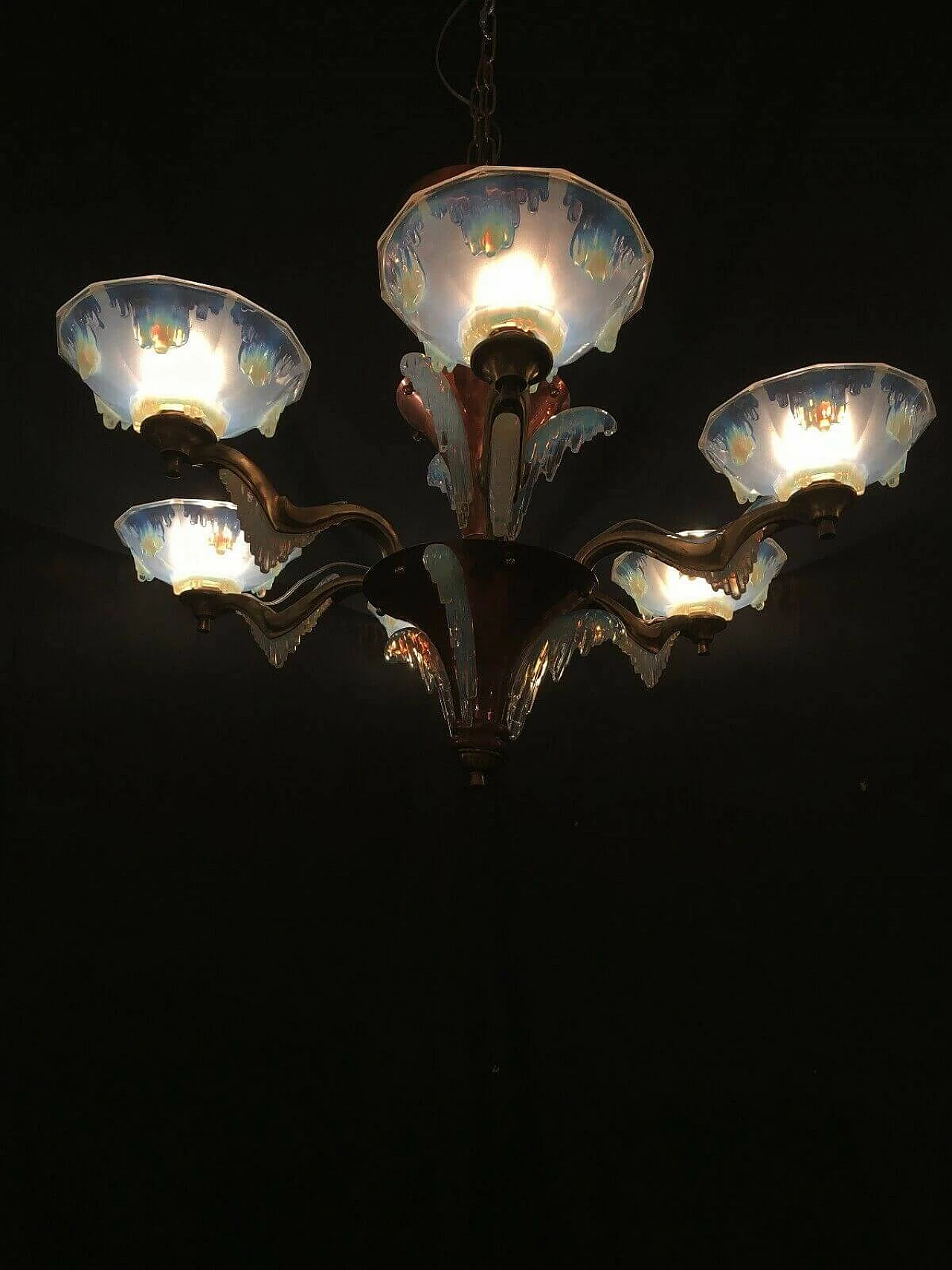 Lampadario Art Deco in lega e rame, anni '30 1198636