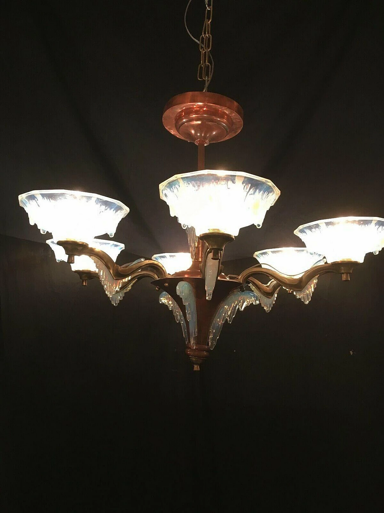Lampadario Art Deco in lega e rame, anni '30 1198637