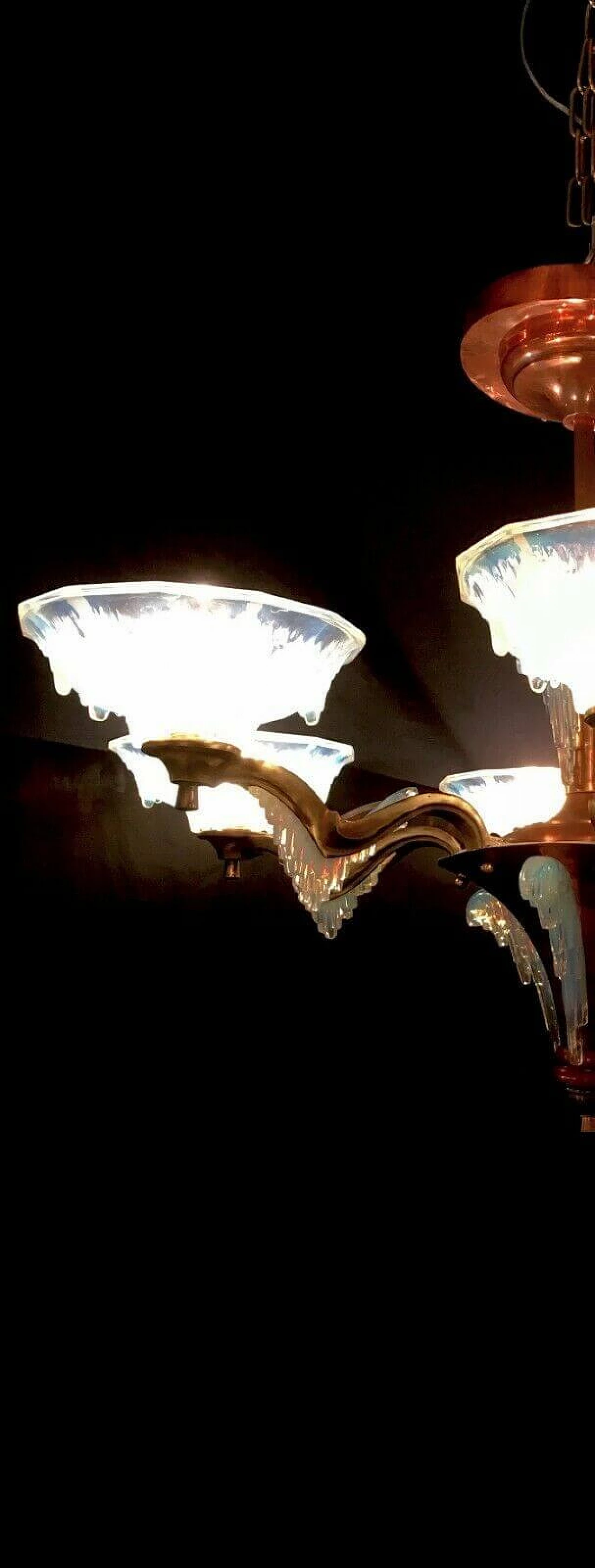 Lampadario Art Deco in lega e rame, anni '30 1198638