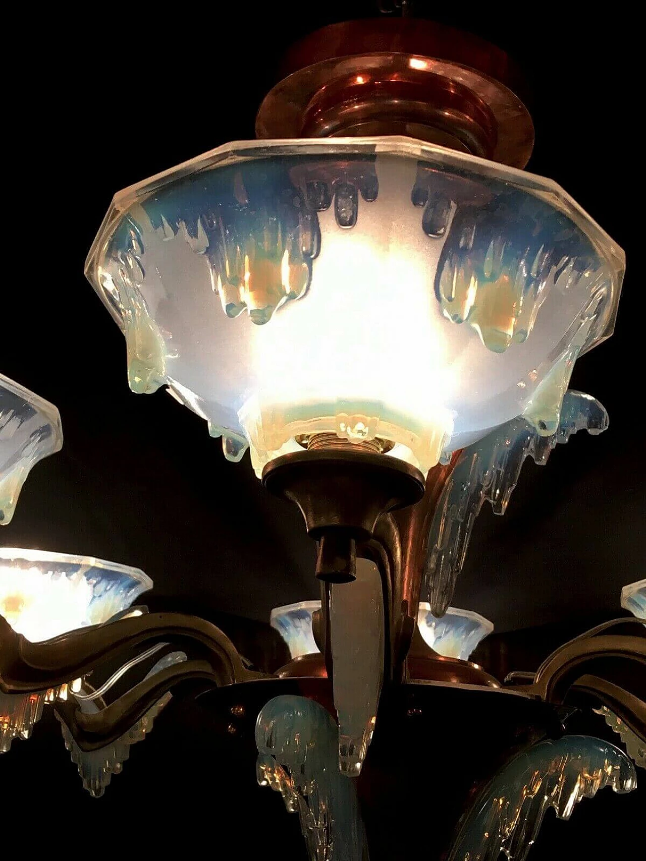 Lampadario Art Deco in lega e rame, anni '30 1198639