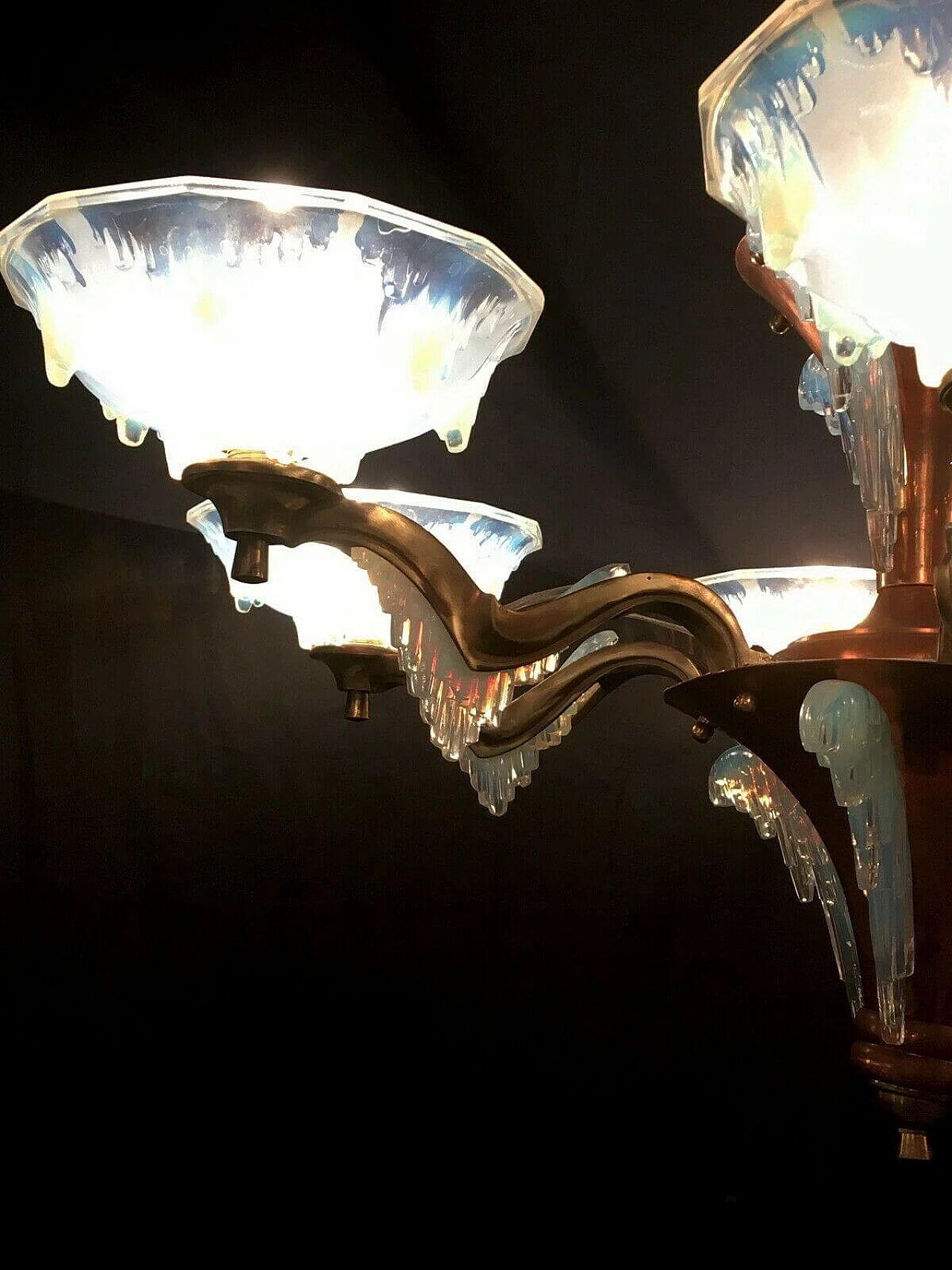 Lampadario Art Deco in lega e rame, anni '30 1198640