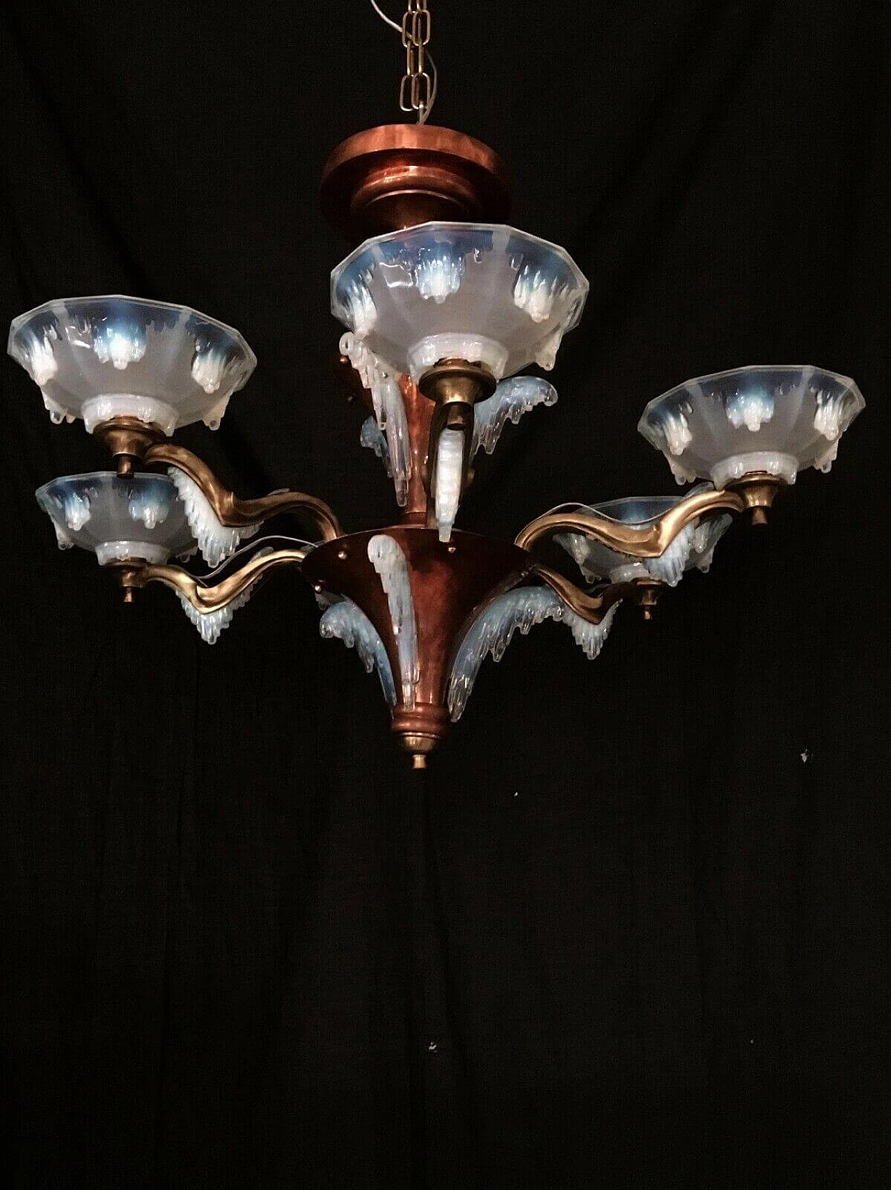 Lampadario Art Deco in lega e rame, anni '30 1198641