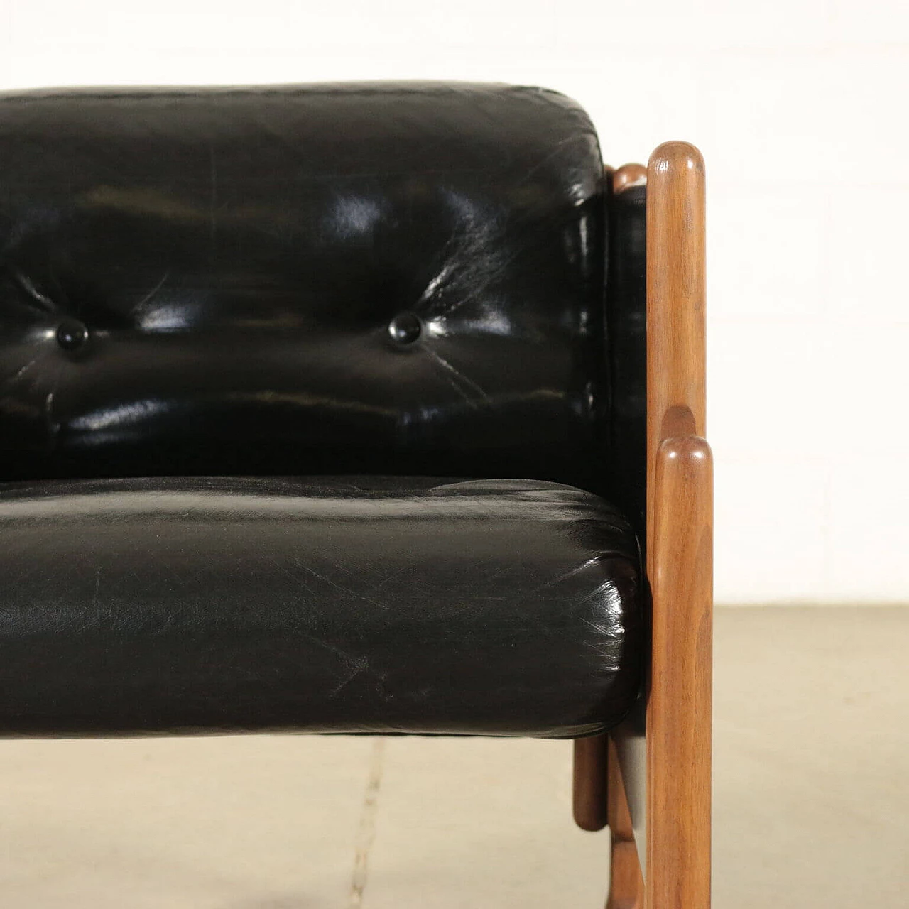 Armchair in beechwood and leatherette, 60s 1198715