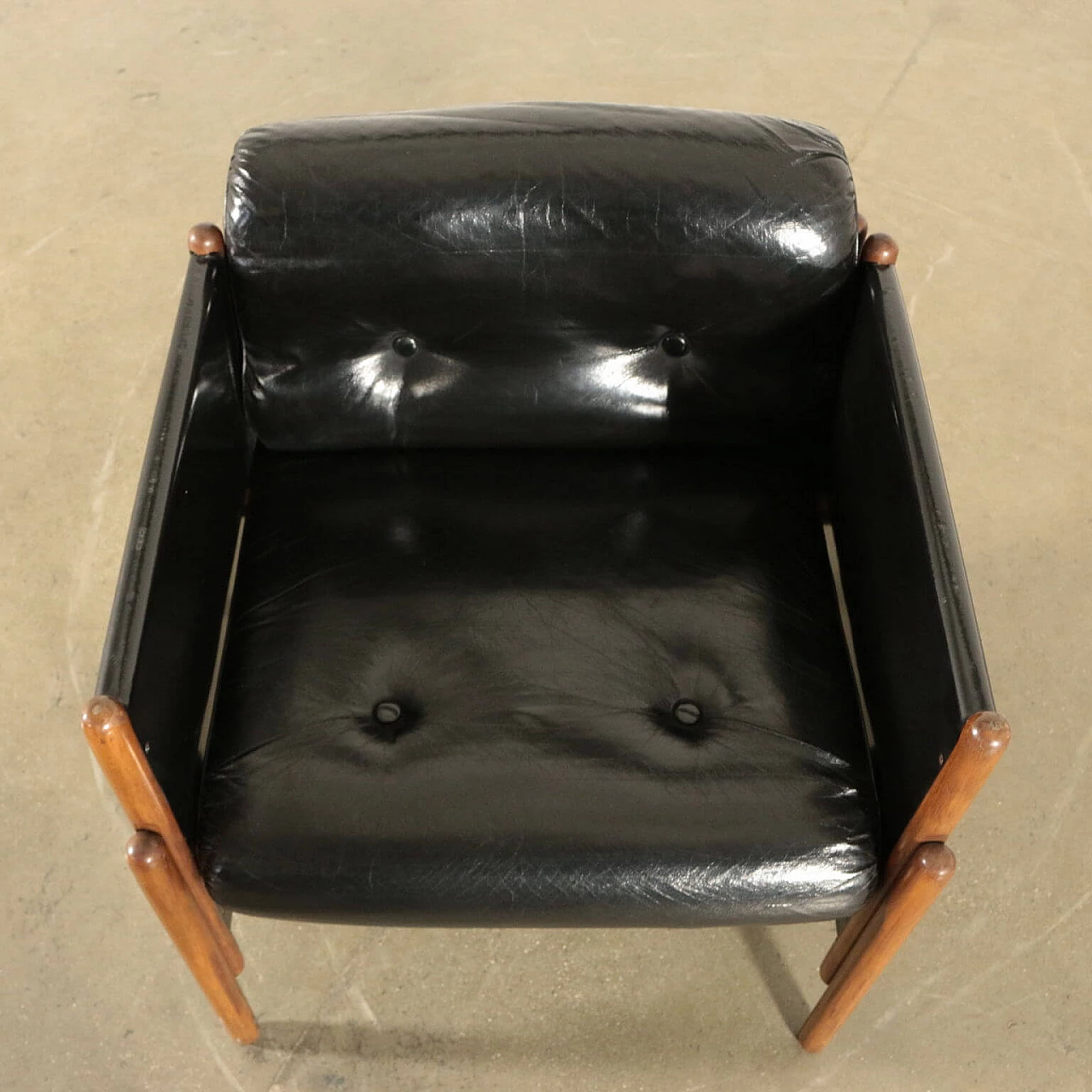 Armchair in beechwood and leatherette, 60s 1198717