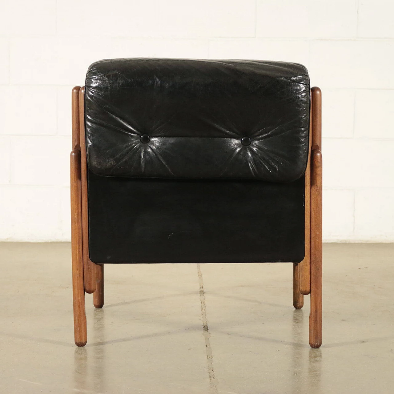 Armchair in beechwood and leatherette, 60s 1198719