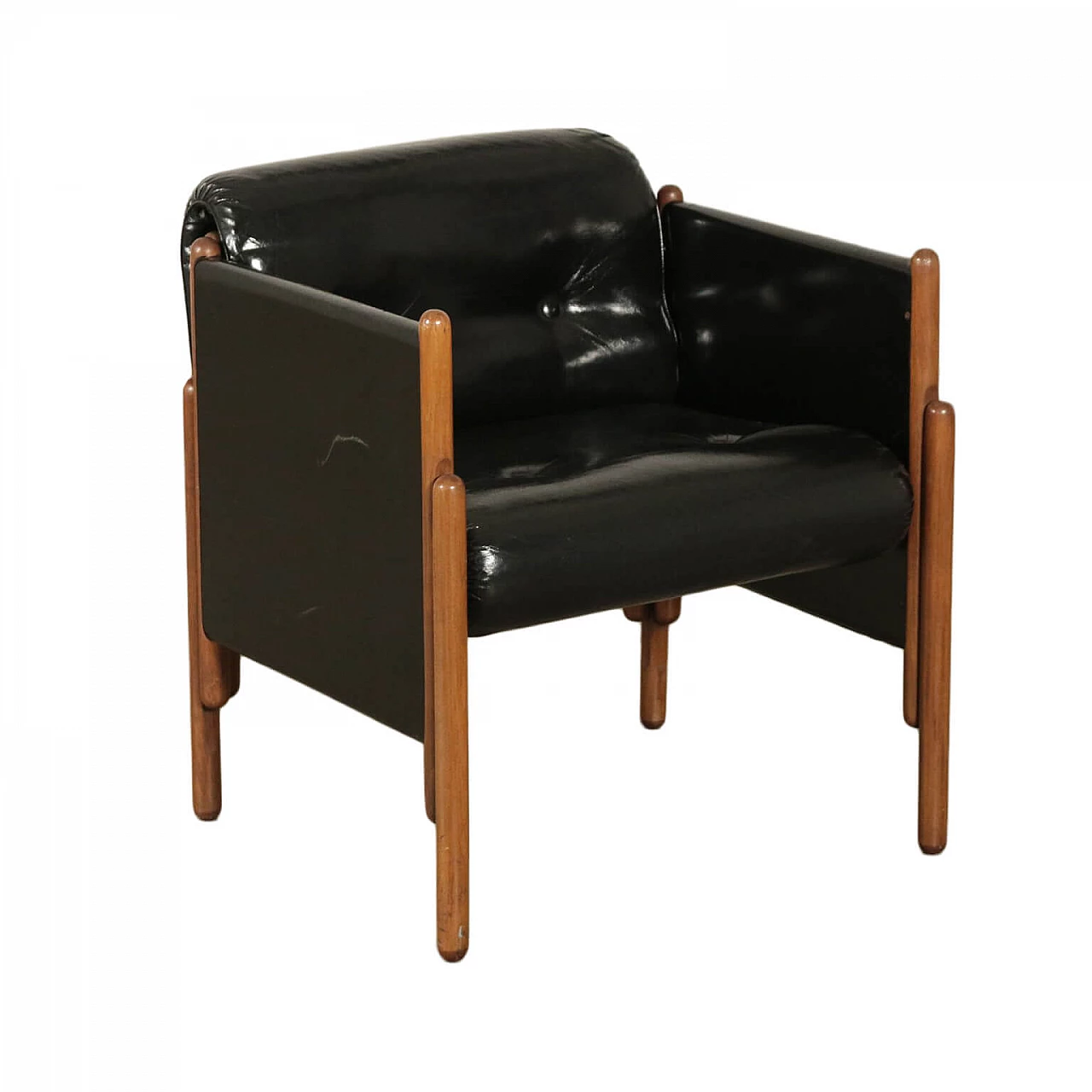 Armchair in beechwood and leatherette, 60s 1198721