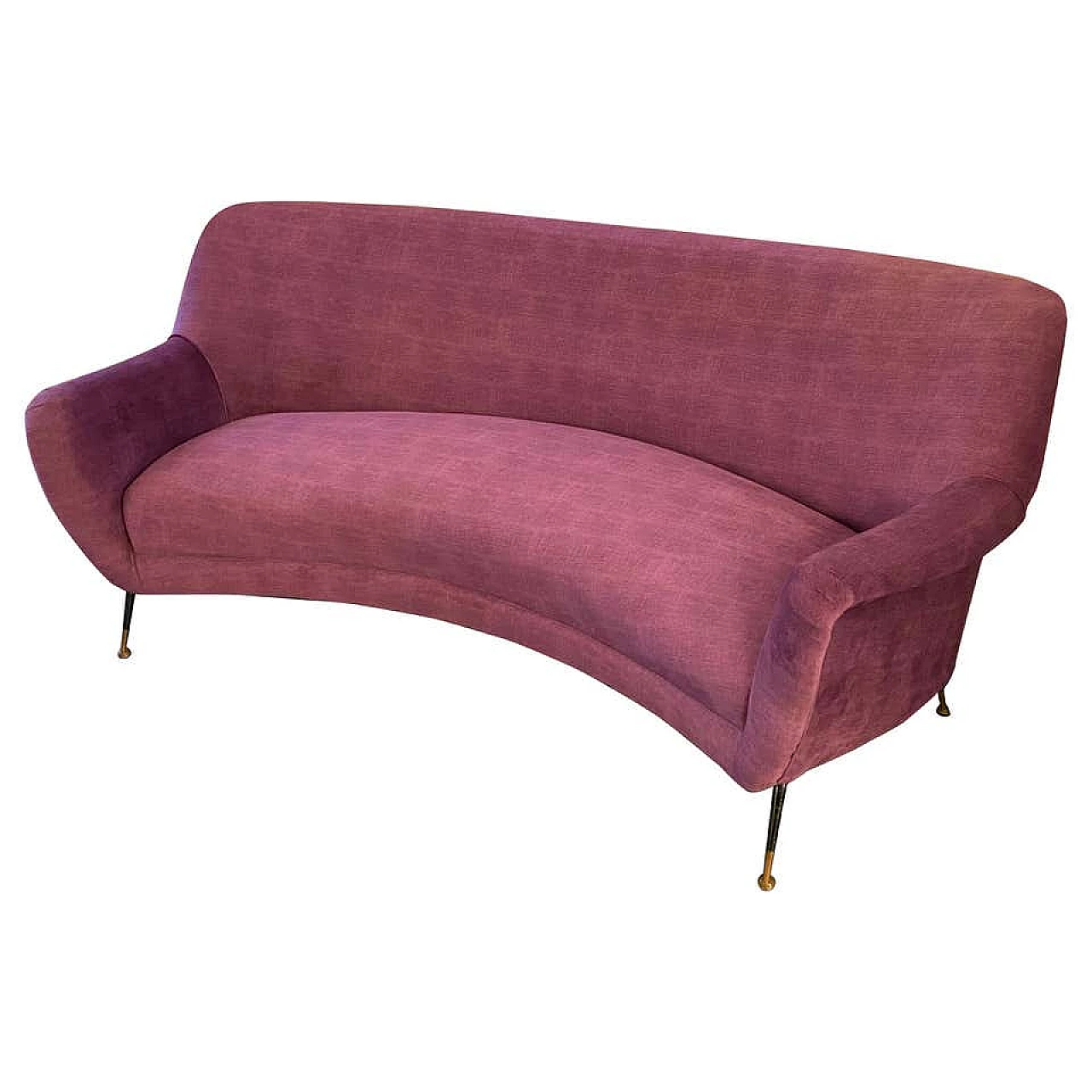 Curved sofa in purple velvet and brass, 60s 1198754