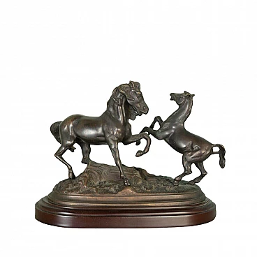 Scultura in bronzo di cavalli rampanti, '800