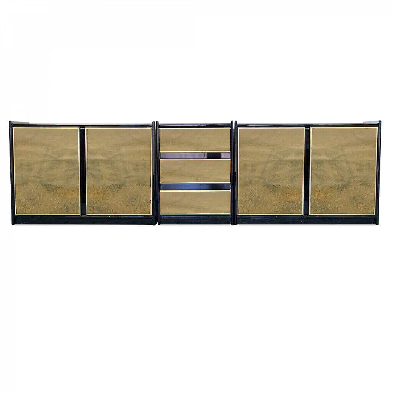 Sideboard in black lacquered wood with 3 modules, 80s 1199198
