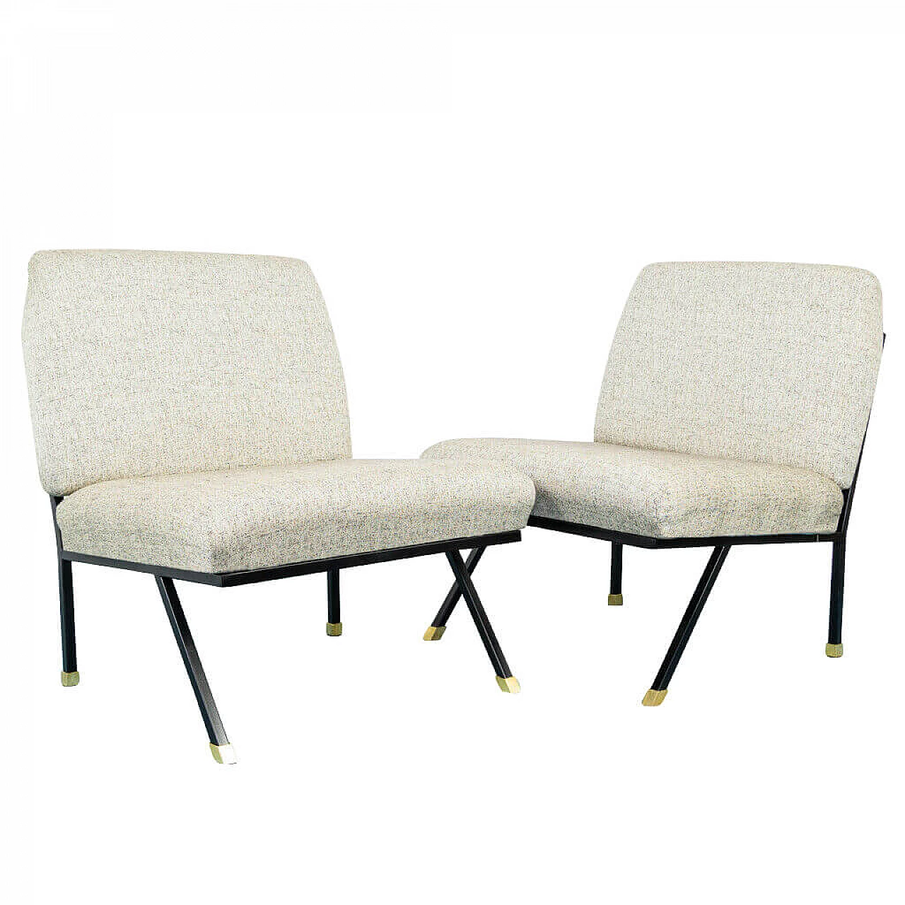Pair of armchairs with brass details, 70s 1199203