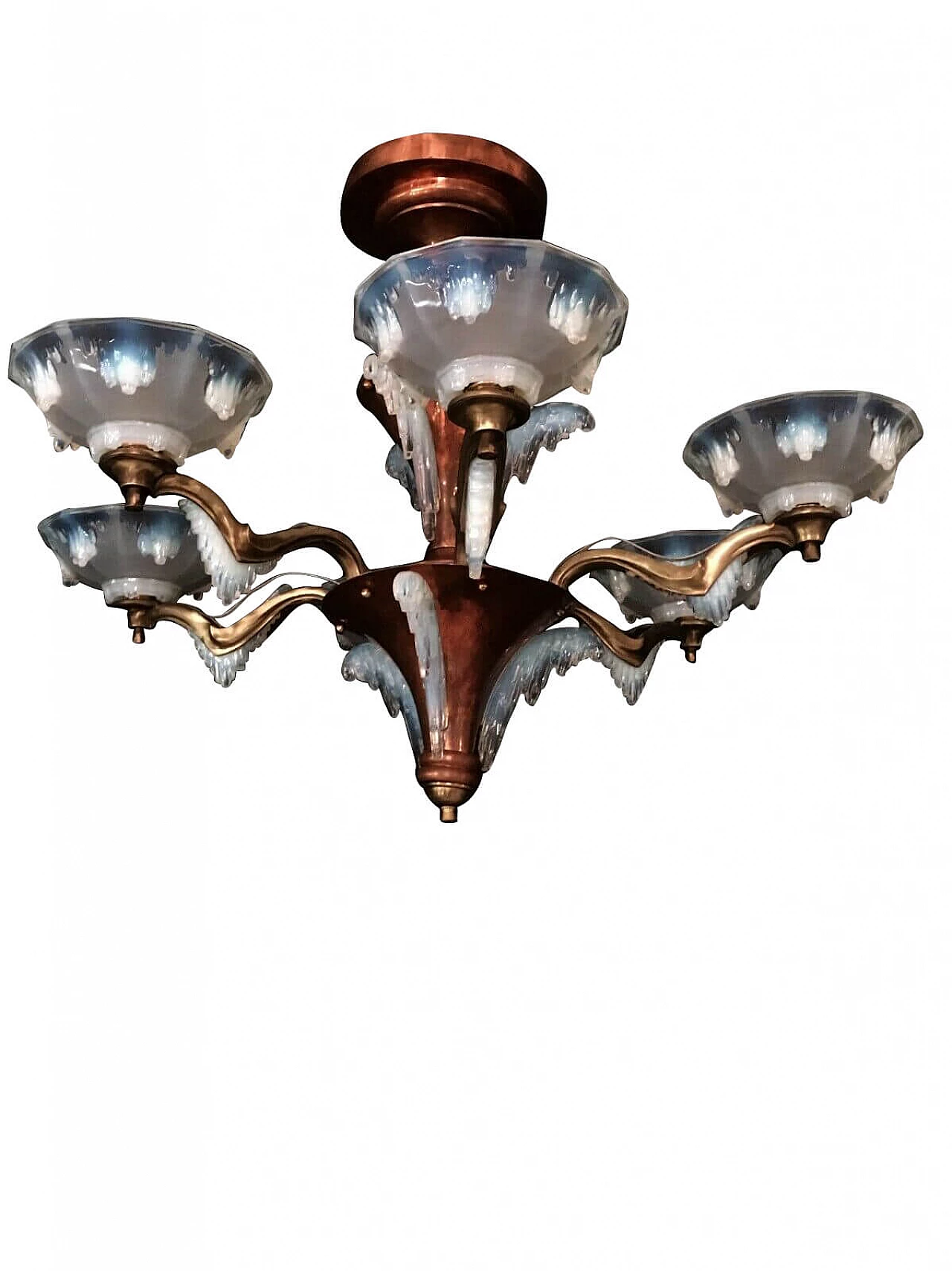 Lampadario Art Deco in lega e rame, anni '30 1199235