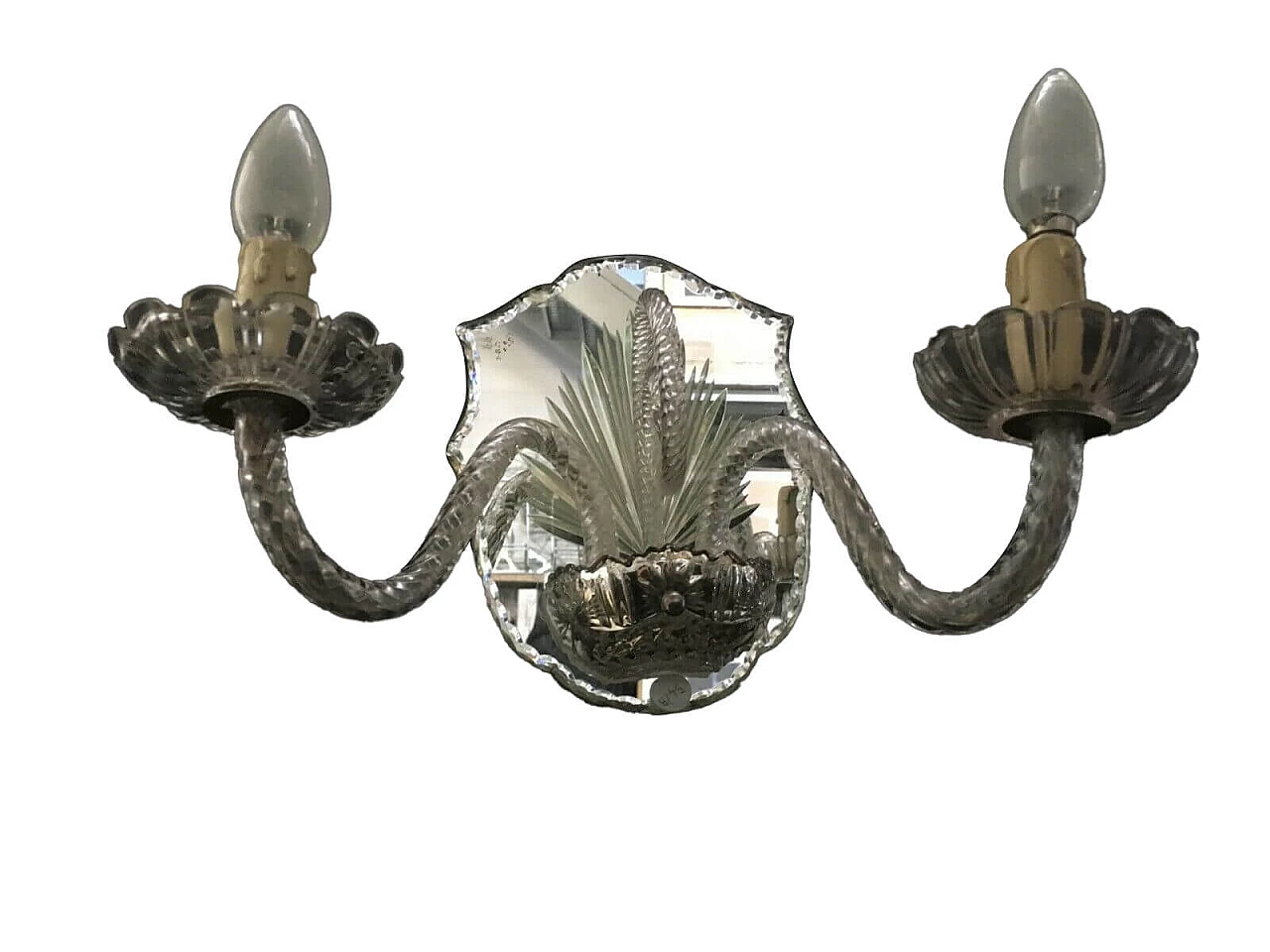 Pair of Art Deco wall lamps in glass and mirror, 40s 1199597