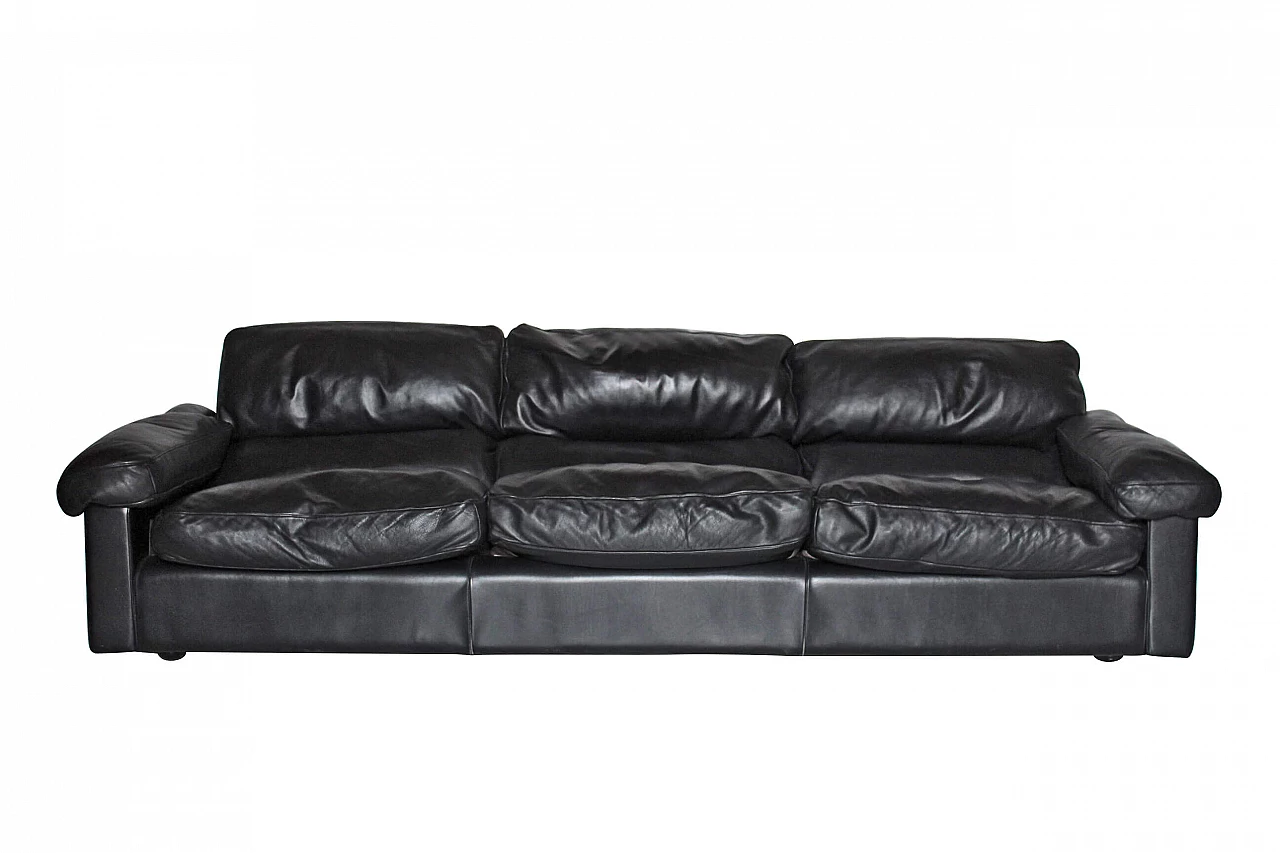 Divano in pelle nera di Tito Agnoli per Poltrona Frau, anni '80 1199760