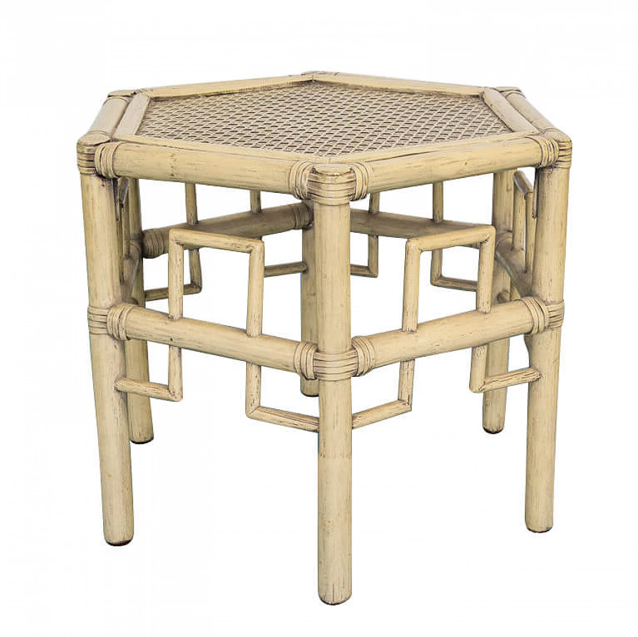 Tavolino in bambu e paglia di Vienna, anni '80 1199784