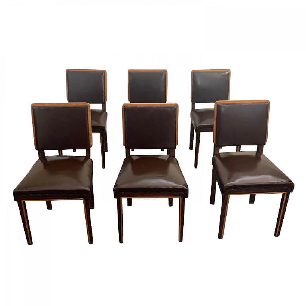 6 Art Deco dining chairs in elm, maple and leatherette, 1940s 1199866