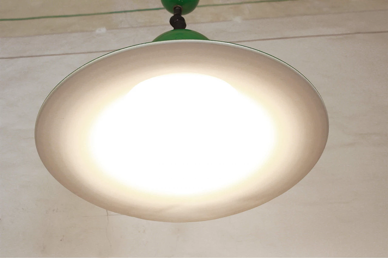 Italian vintage pendant lamp in green and white metal, 70s 1199939