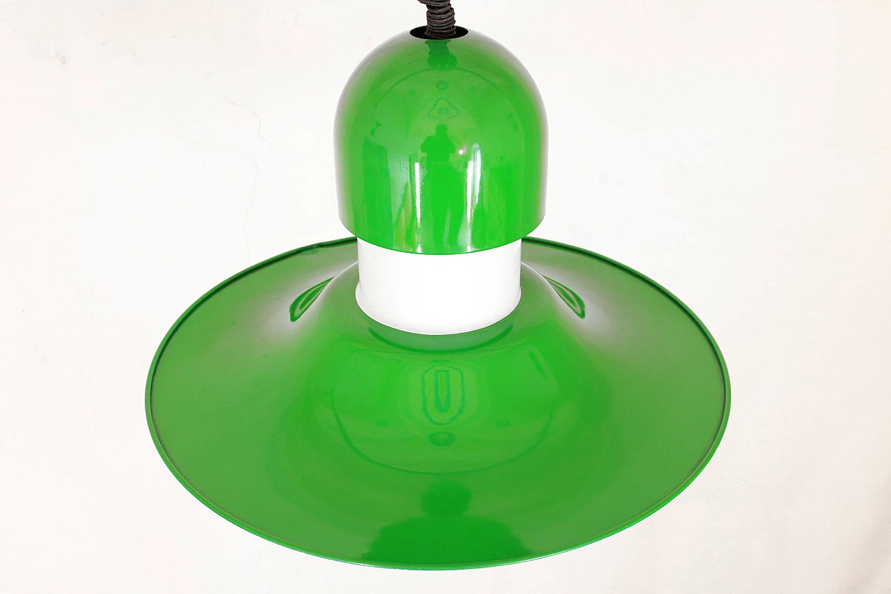 Italian vintage pendant lamp in green and white metal, 70s 1199943