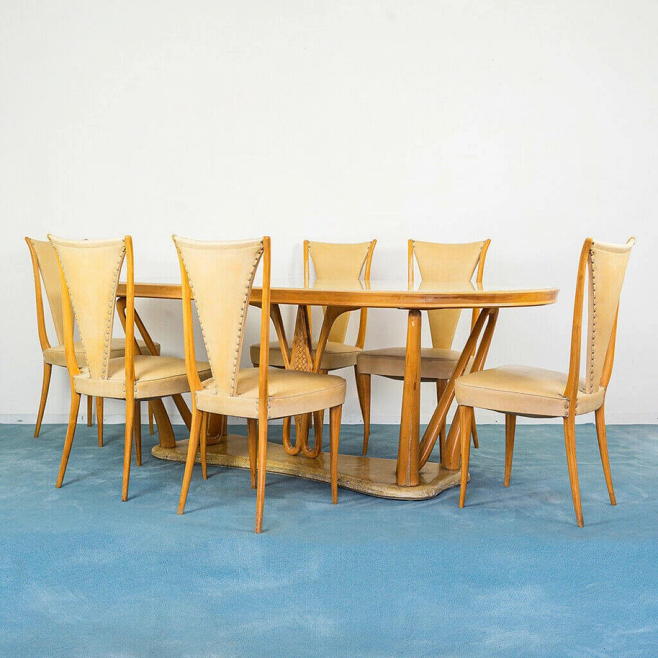 Tavolo da pranzo con 6 sedie di Vittorio Dassi, anni '40 1199947