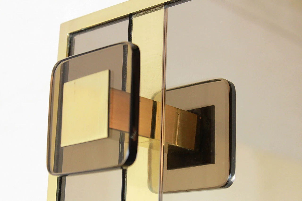 Vintage coat rack in brass and smoked mirrored glass, 70s 1200069