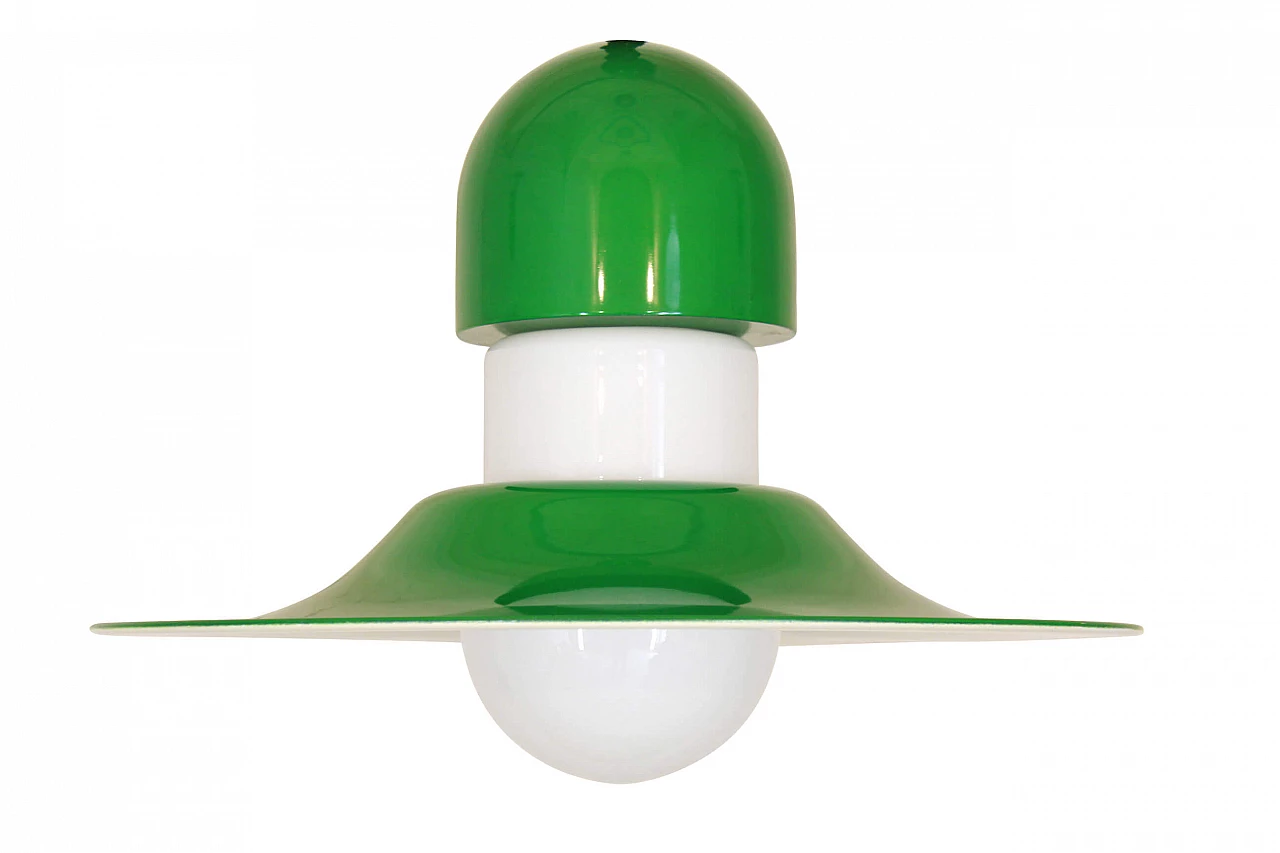 Italian vintage pendant lamp in green and white metal, 70s 1200138