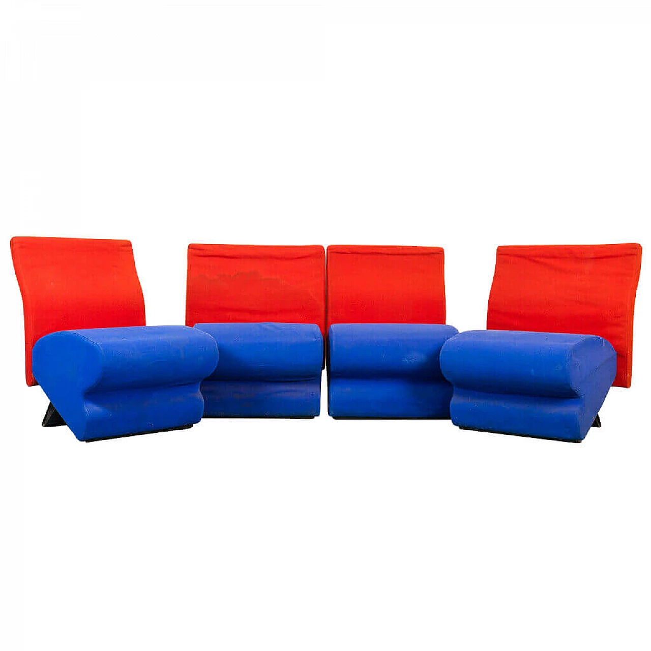 4 Red and blue armchairs, 80s 1200144