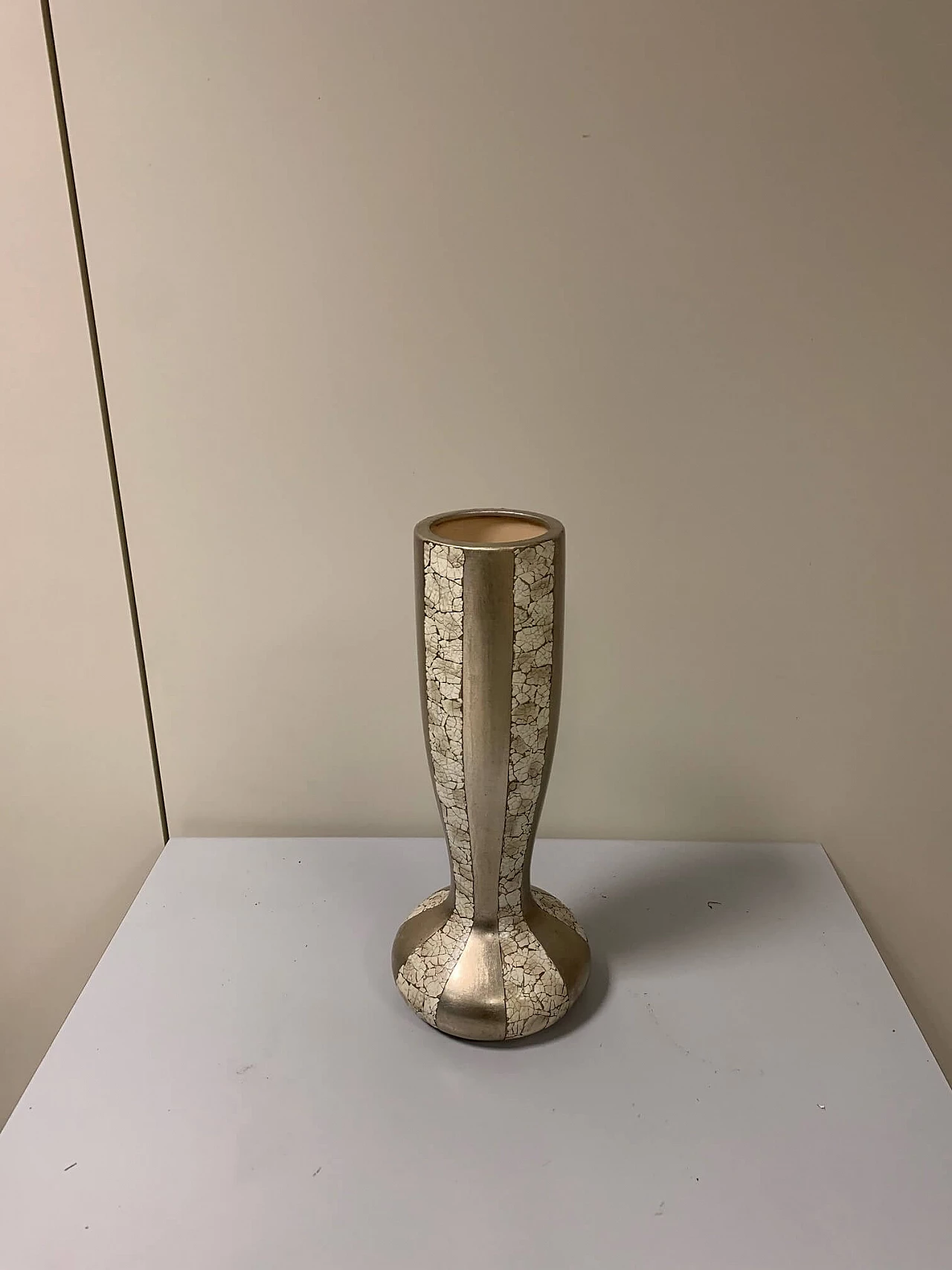Vase with inserts in natural eggshell and silver leaf, 50s 1200471