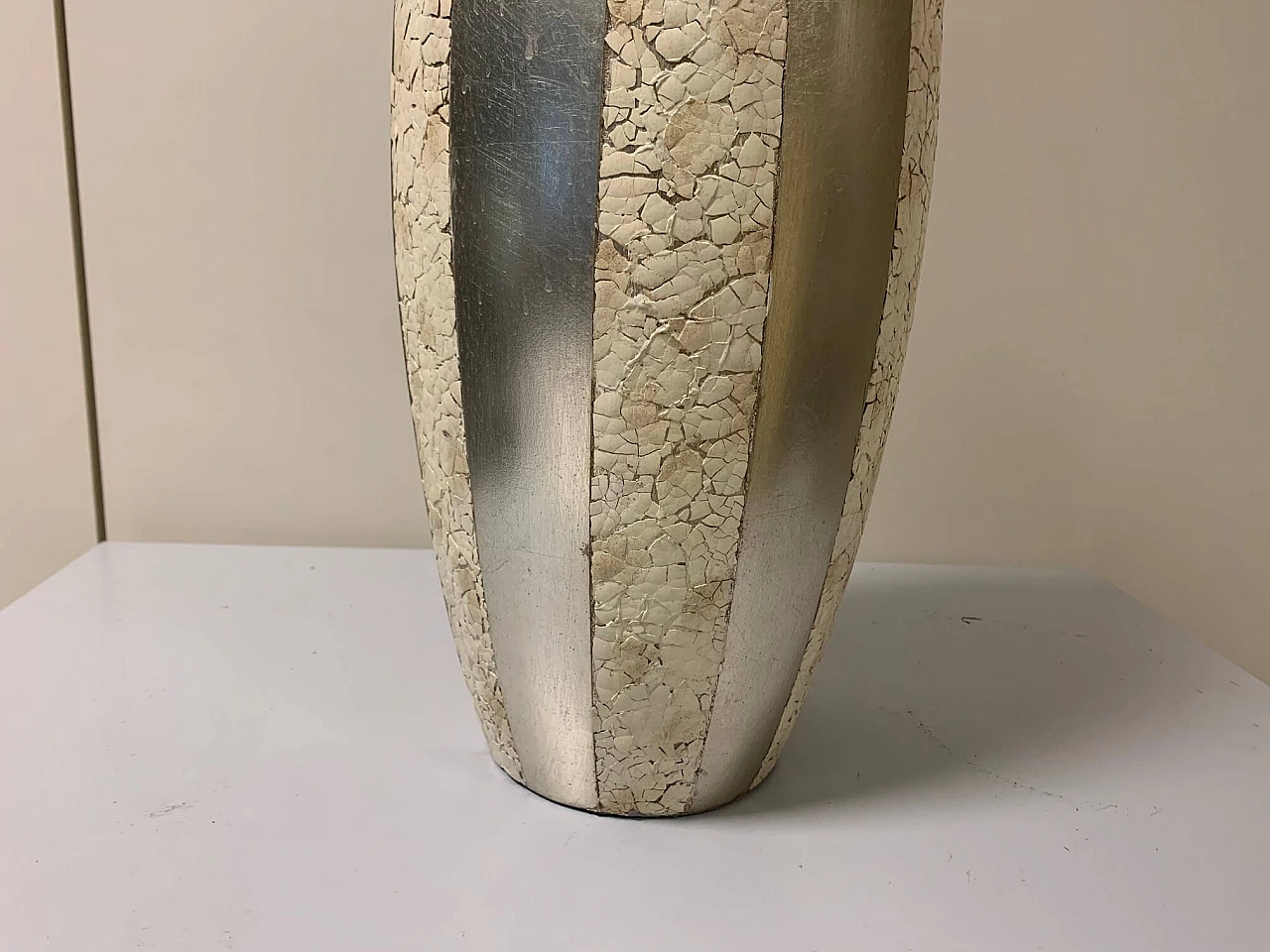 Grande vaso con inserti in guscio d'uovo naturale e foglia d'argento, anni '50 1200501