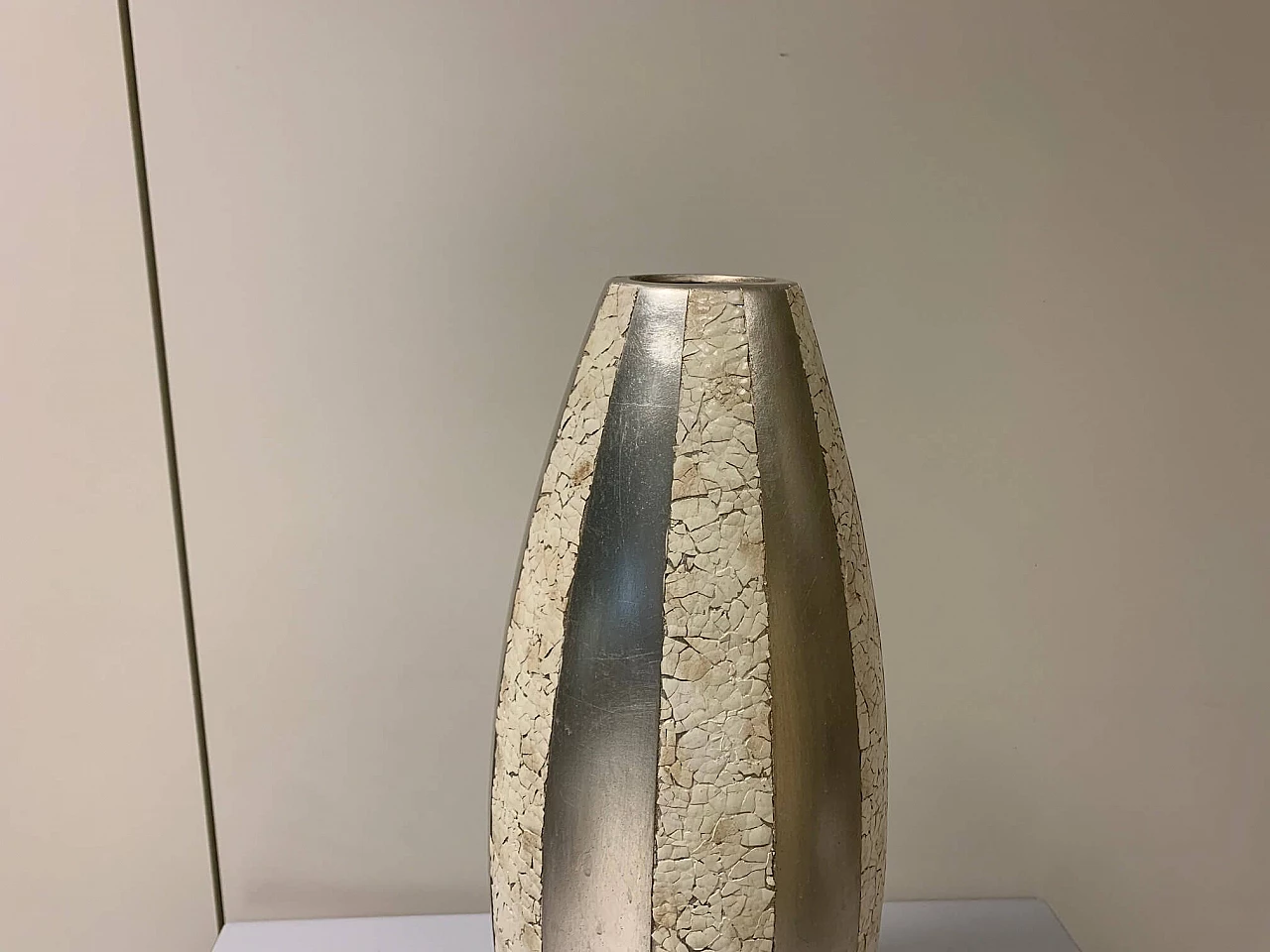 Grande vaso con inserti in guscio d'uovo naturale e foglia d'argento, anni '50 1200502