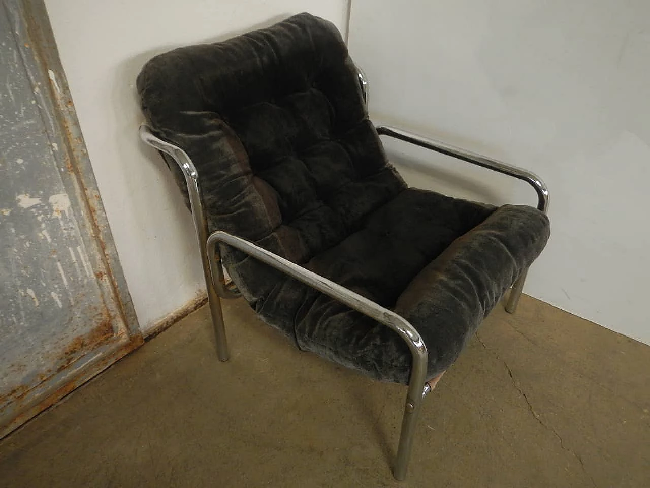 Chromed metal and fabric armchair, 50s 1200539
