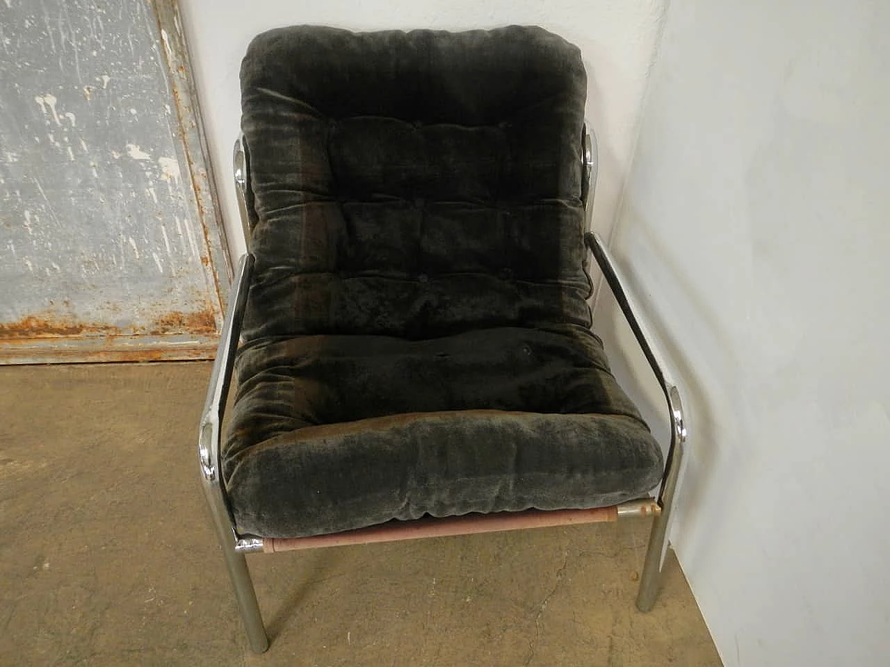 Chromed metal and fabric armchair, 50s 1200540