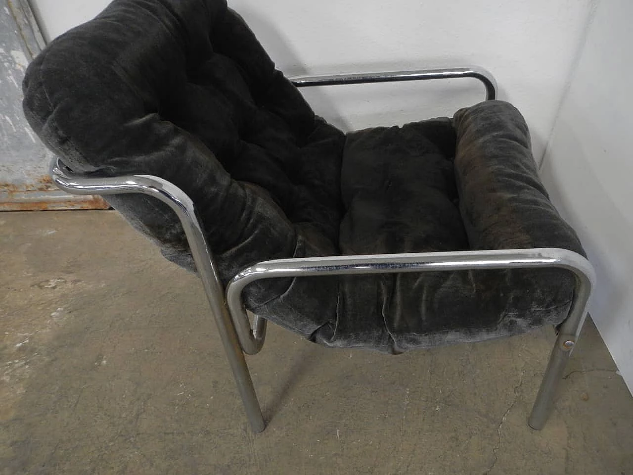 Chromed metal and fabric armchair, 50s 1200541