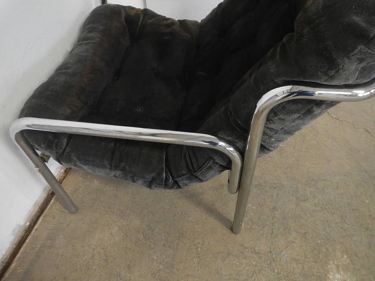 Chromed metal and fabric armchair, 50s 1200542