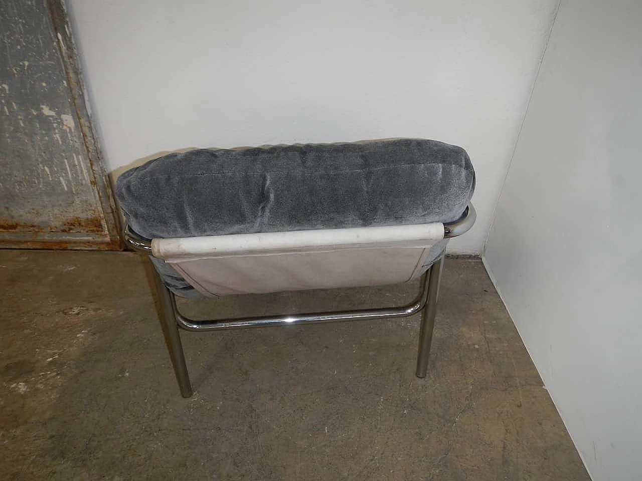 Poltrona in metallo tubolare e tessuto, anni '50 1200544