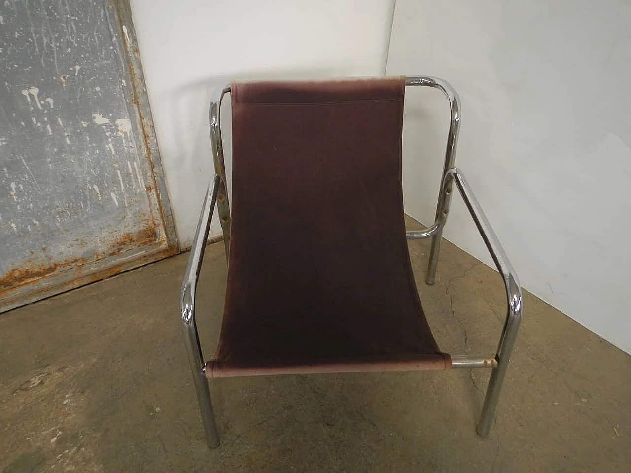 Chromed metal and fabric armchair, 50s 1200545
