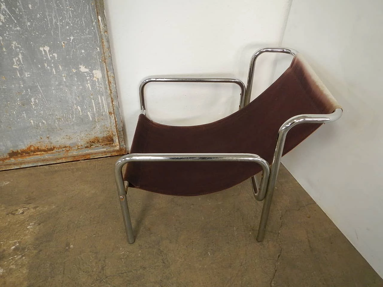 Chromed metal and fabric armchair, 50s 1200546